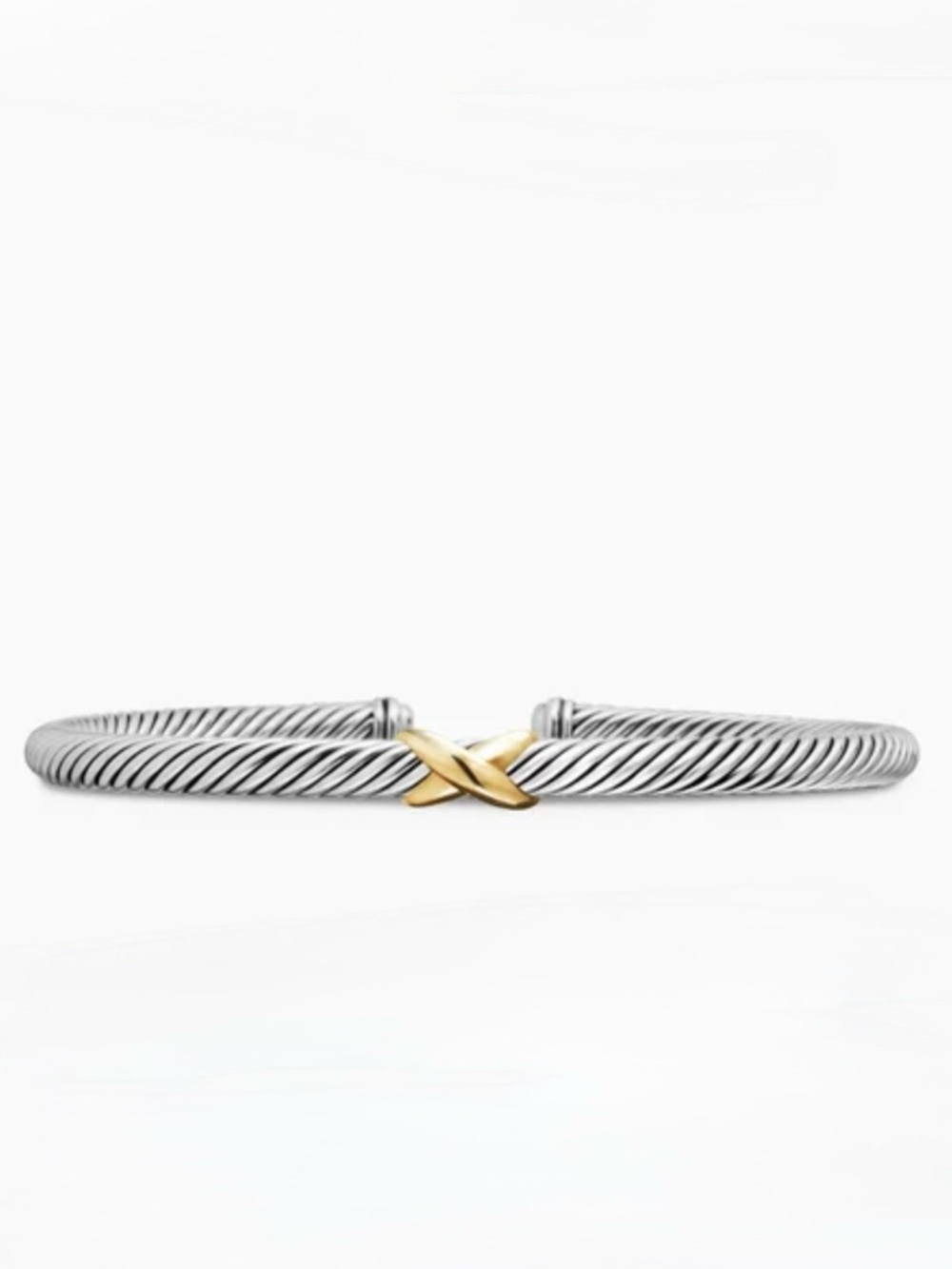 David Yurman Silver Cable Bracelet with Gold X Accent Size Large